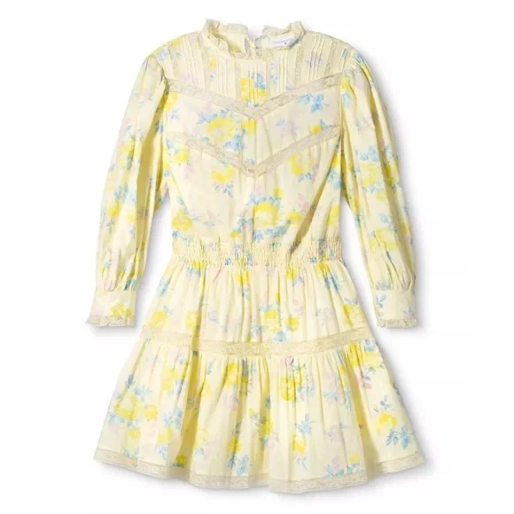 NWT LOVESHACKFANCY TARGET Floral Puff Sleeve Lace Trim Tier Ruffle Mini Dress 1X - Picture 16 of 16